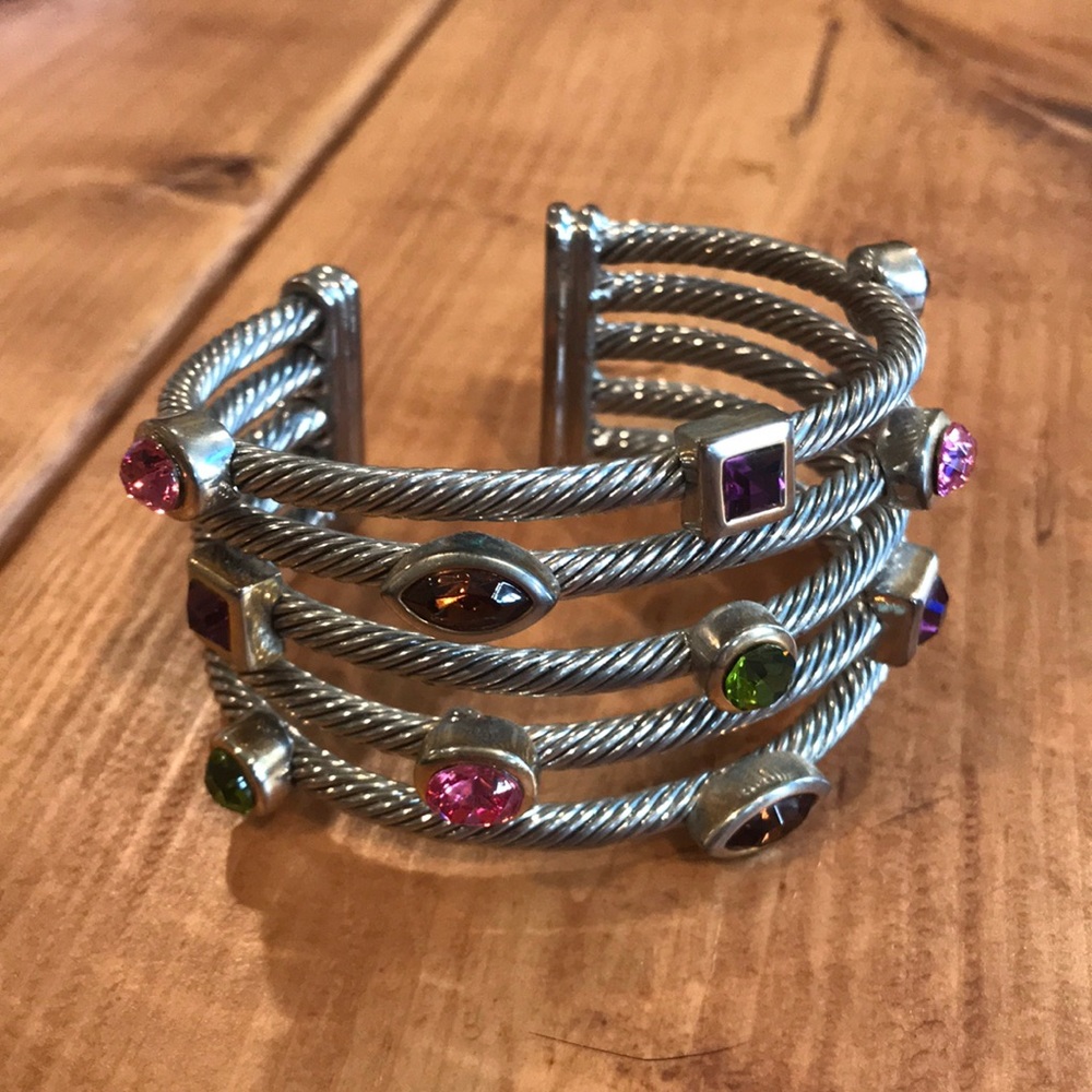 Silver bracelet with colored gem accents